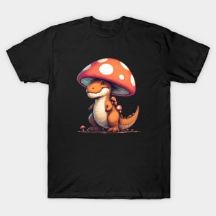 Cute Mushroom Hat Dinosaur Tyrannosaurus Rex T-Shirt